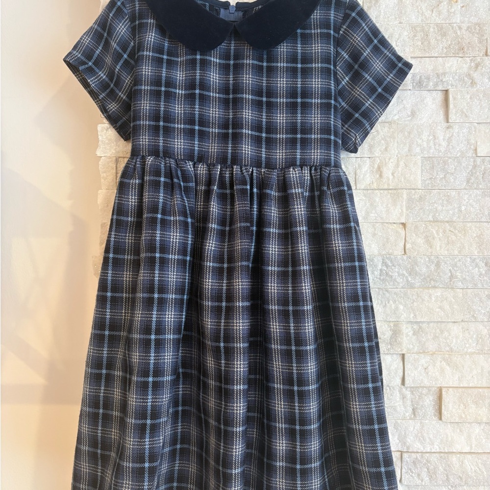 Vintage Sofia Rose Plaid Kids Dress with Velvet Collar